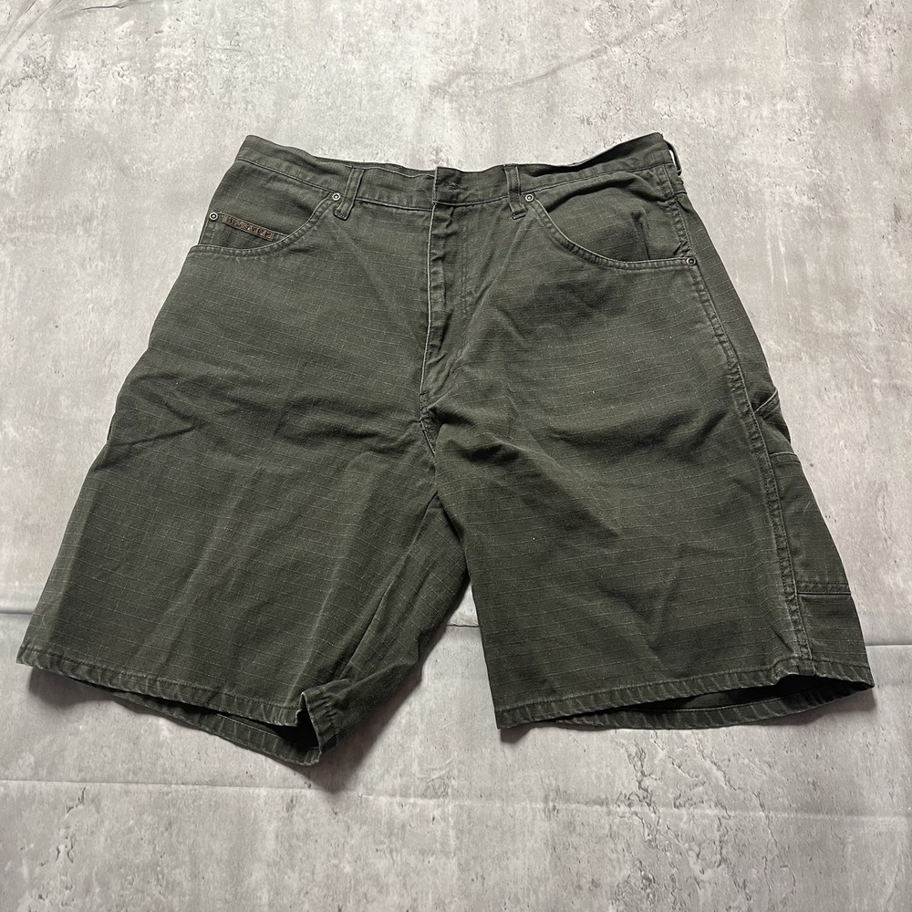 Big Smith Shorts 34 Mens Green Plaid Canvas Carpenter Ripstop Utility Workwear